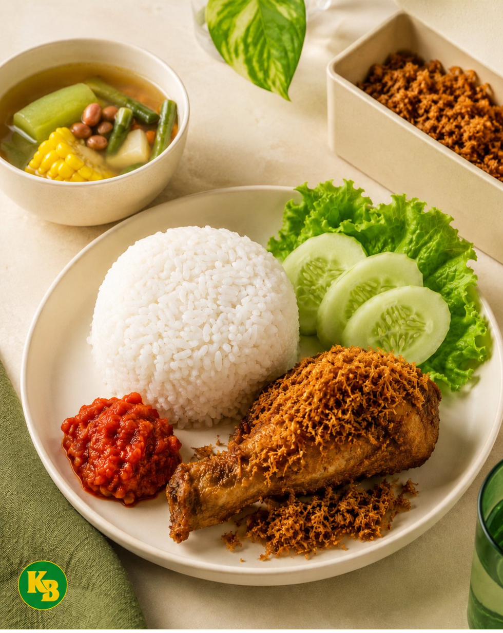 Ikan balado lengkap dengan tahu goreng dan sayur tumis